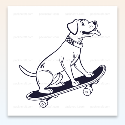 Illustration doodle d'un chien sur skateboard pour usage créatif et urbain.