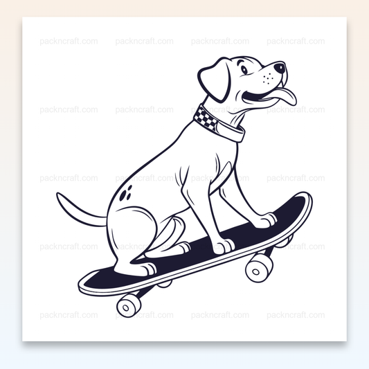 Illustration doodle d'un chien sur skateboard pour usage créatif et urbain.