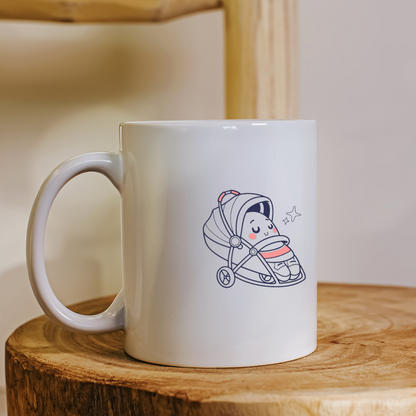 Mug avec icône kawaii d'un bébé endormi dans une poussette