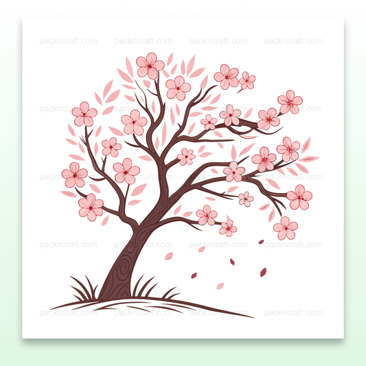 Illustration de cerisier en fleurs en style pastel, idéale pour DIY et papeterie