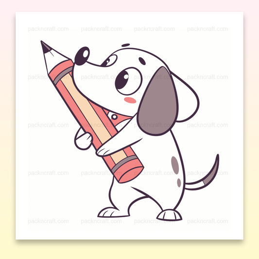 Illustration SVG d'un chien tenant un crayon, idée créative pour éducation et DIY