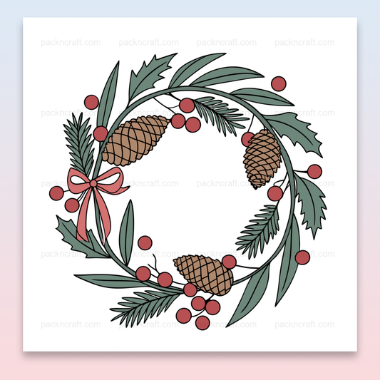 Illustration de couronne festive avec pommes de pin en SVG pastel pour déco de Noël