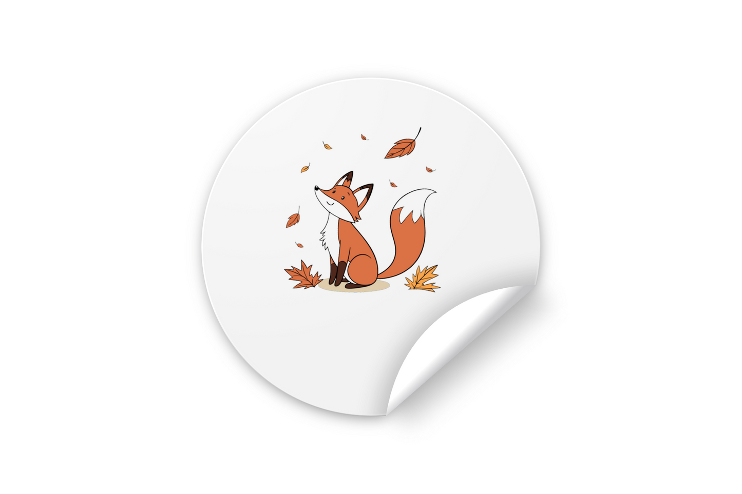 Sticker avec un renard joyeux dans un cadre automnal lumineux et chaleureux