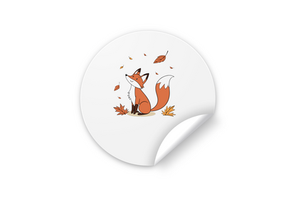 Sticker avec un renard joyeux dans un cadre automnal lumineux et chaleureux