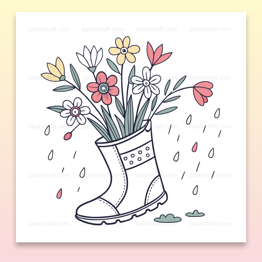Illustration de fleurs printanières dans une botte, thème nature, fichier numérique pour DIY