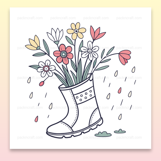 Illustration de fleurs printanières dans une botte, thème nature, fichier numérique pour DIY