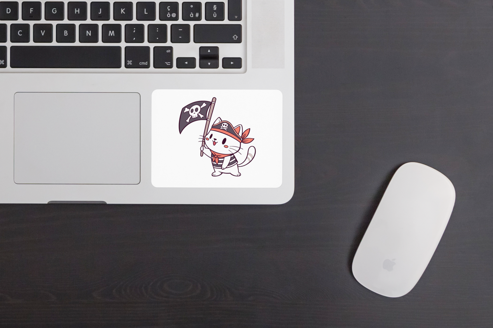 Sticker avec un chat pirate kawaii joyeux en aventure marine style mignon coloré