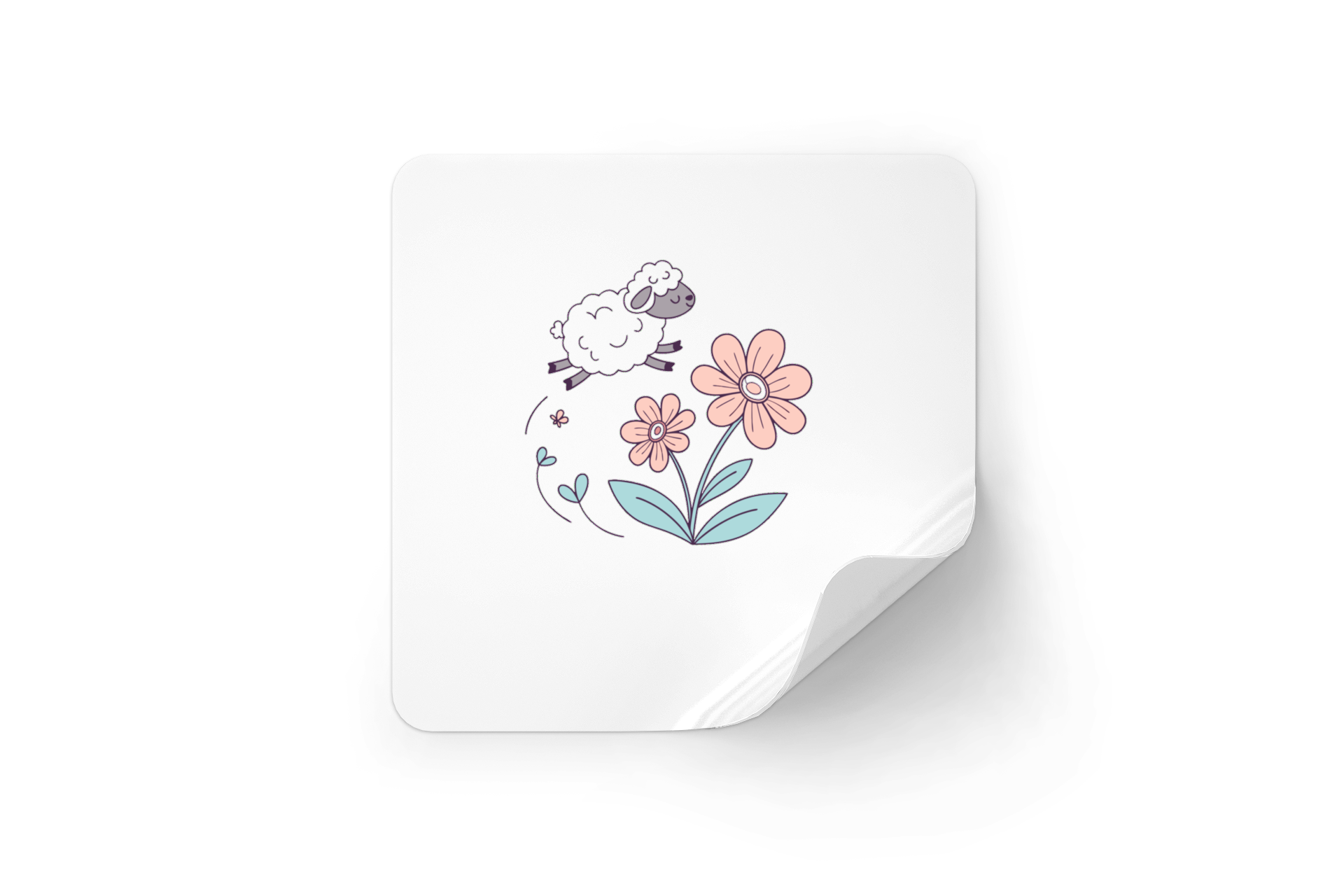 Sticker avec motif de mouton sautillant et fleurs pastel pour une ambiance printanière