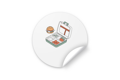Sticker avec icône pastel pour boîte à lunch sur fond d'école