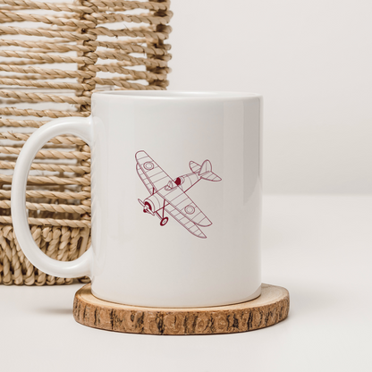 Mug avec icône d'avion vintage en ligne monochrome pour une aventure aérienne