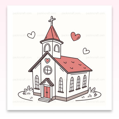 Illustration numérique d'une chapelle romantique idéale pour papeterie créative.