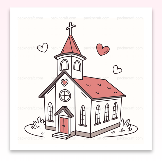 Illustration numérique d'une chapelle romantique idéale pour papeterie créative.