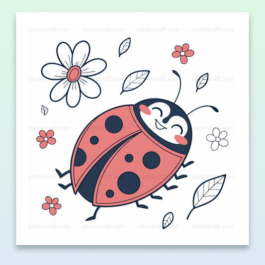 Illustration d'une coccinelle joyeuse, idéale pour papeterie et déco.
