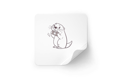Sticker avec loutre joyeuse et appareil photo cadre nature minimaliste