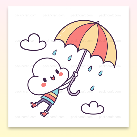 Illustration kawaii de nuage joyeux sous la pluie pour DIY et déco