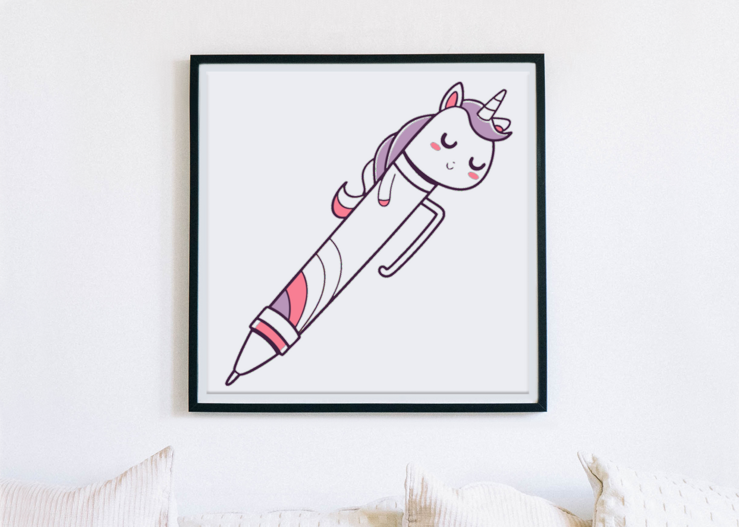 Cadre avec design pastel d'une licorne endormie pour une ambiance magique
