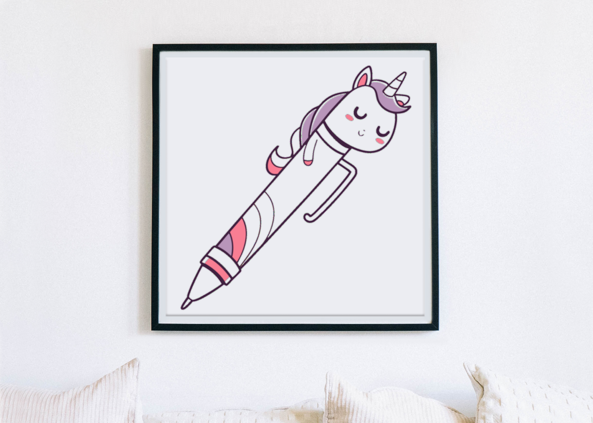 Cadre avec design pastel d'une licorne endormie pour une ambiance magique