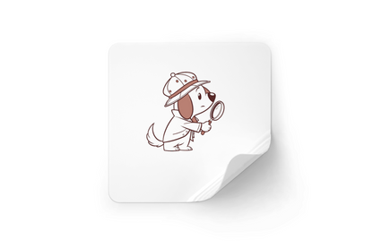 Sticker illustrant un chien détective curieux en style numérique mystère moderne