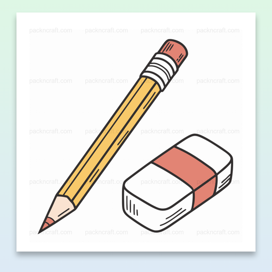 Illustration de crayon et gomme en style doodle minimaliste. Utilisable en papeterie.