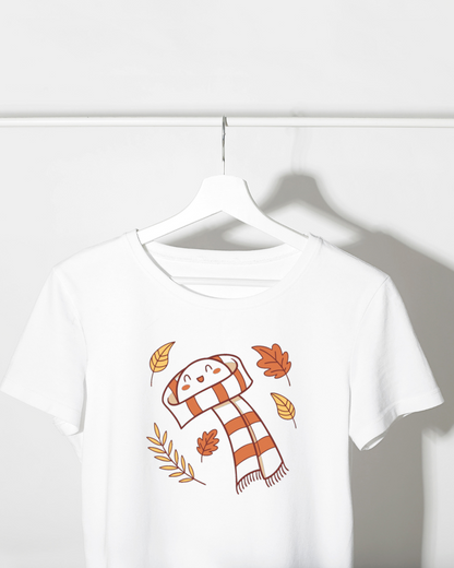 T-shirt avec motif élégant de feuilles d'automne minimalistes en écharpe rieuse