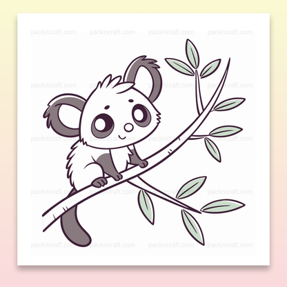 Illustration doodle d'un panda espiègle sur une branche, idéale pour déco et papeterie