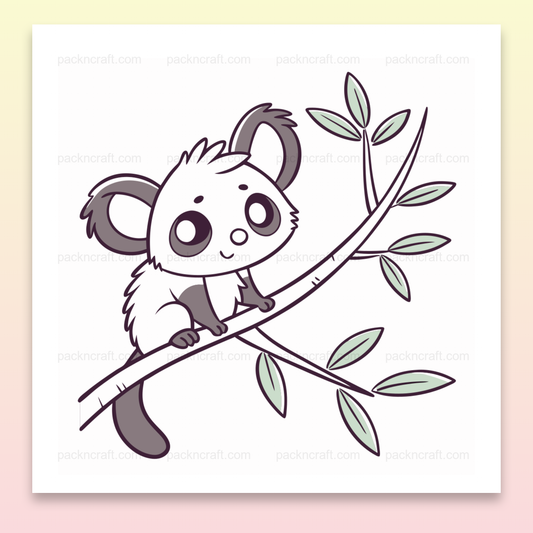 Illustration doodle d'un panda espiègle sur une branche, idéale pour déco et papeterie