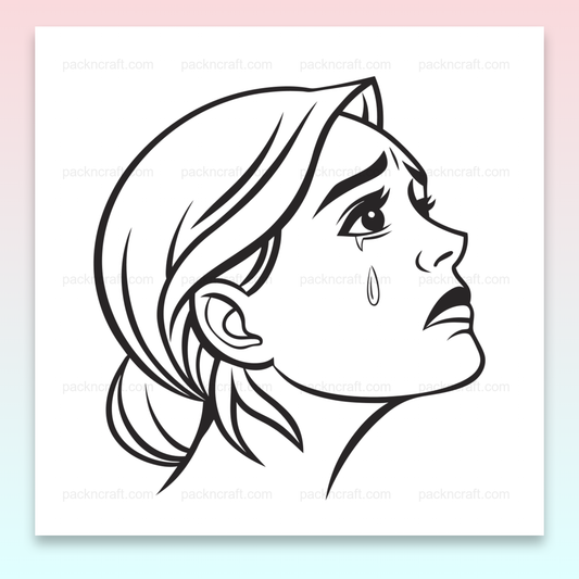 Illustration de femme en larmes dessinée avec des lignes claires, idéale pour projets créatifs.