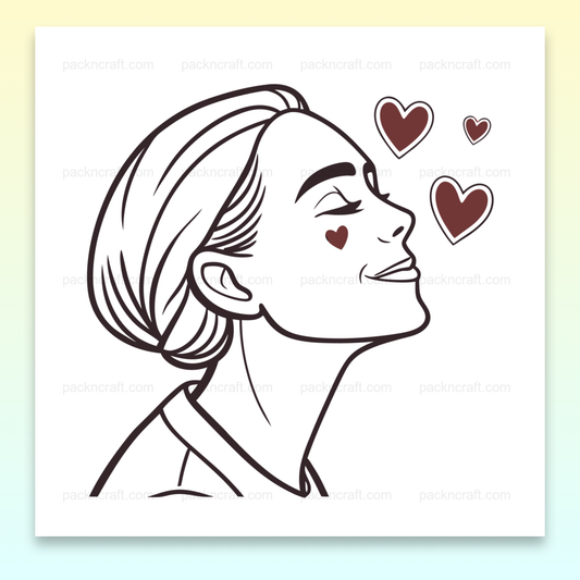 Illustration vectorielle de femme souriante entourée de cœurs, pour projets créatifs.