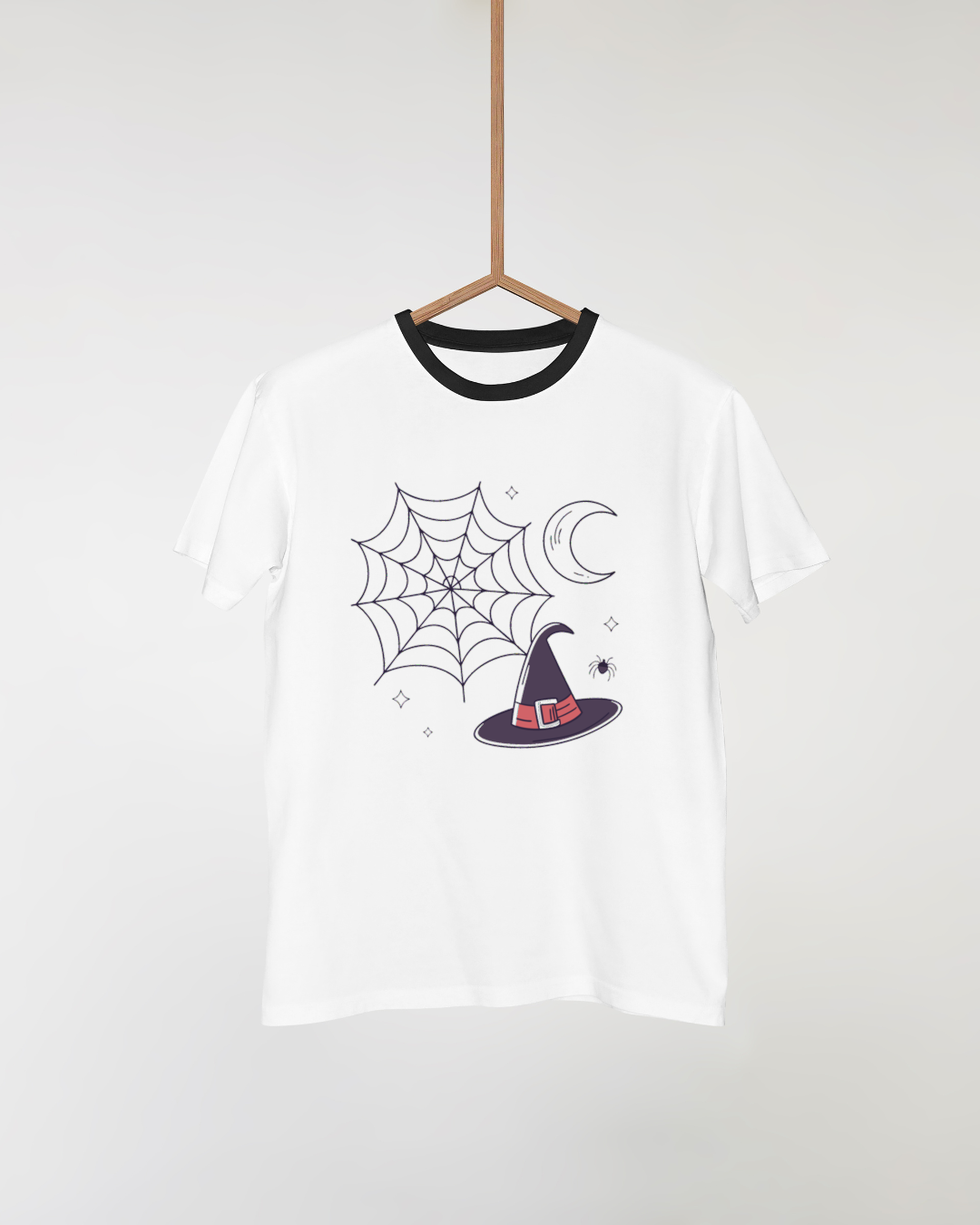 T-shirt avec chapeau de sorcière et toile style doodle pour Halloween