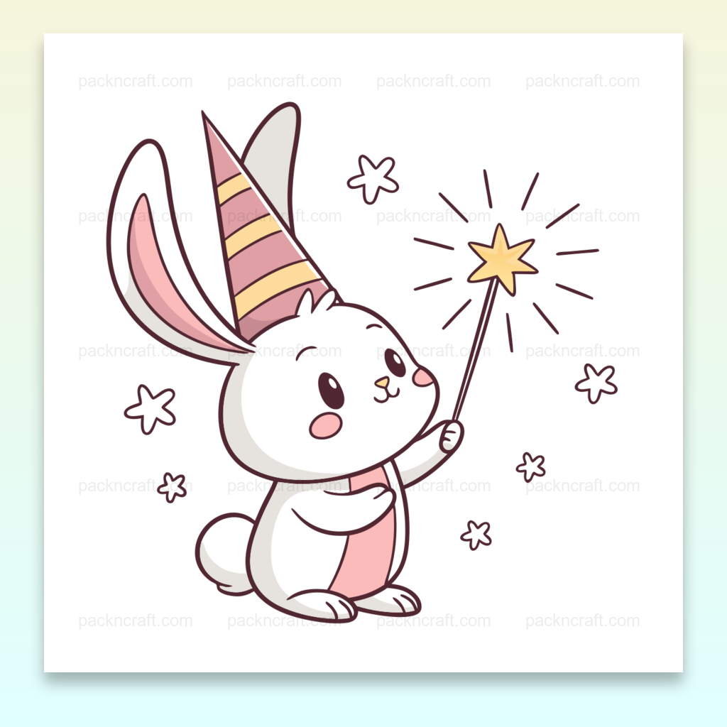 Illustration kawaii d'un lapin magique pour anniversaire.