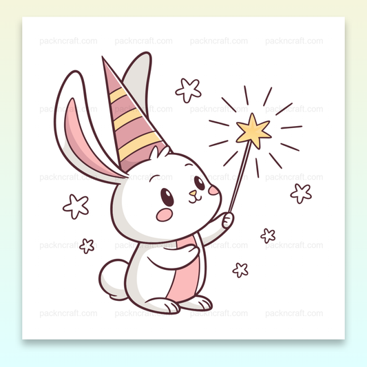 Illustration kawaii d'un lapin magique pour anniversaire.