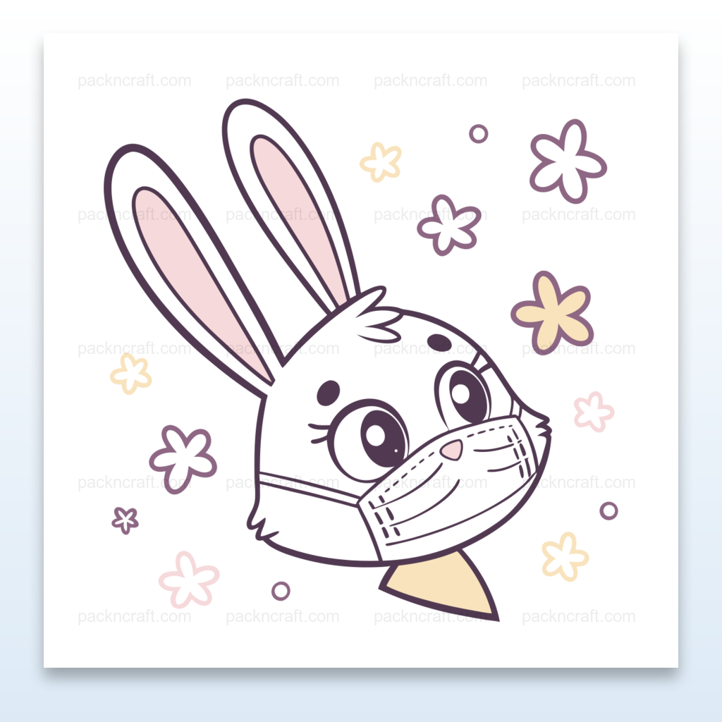 Dessin de lapin kawaii avec masque, usage varié