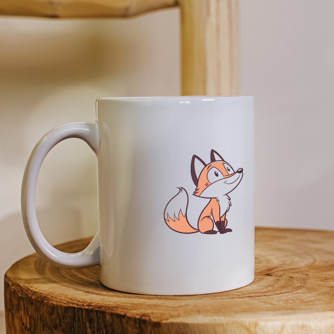 Mug décoré d'un renard curieux style cartoon au sein d'un thème nature