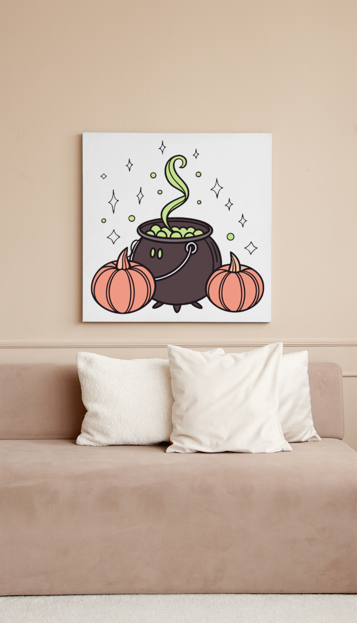 Cadre décoratif avec chaudron magique fumant pour ambiance Halloween