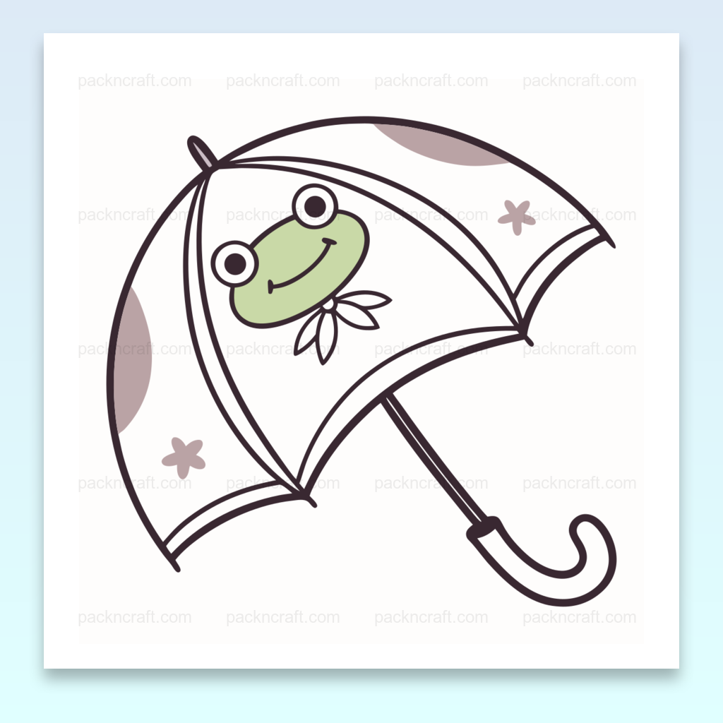 Illustration pastel d'une grenouille sous un parapluie, idéale pour DIY.