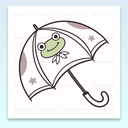 Illustration pastel d'une grenouille sous un parapluie, idéale pour DIY.