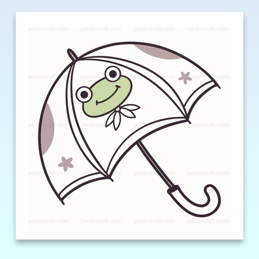 Illustration pastel d'une grenouille sous un parapluie, idéale pour DIY.