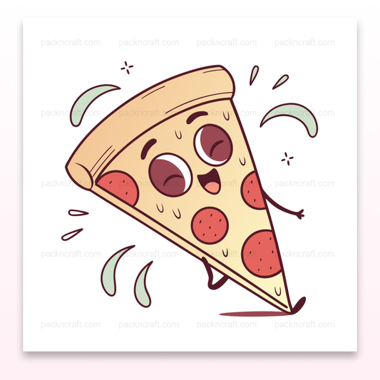 Illustration de pizza souriante, idéale pour DIY, papeterie et déco.