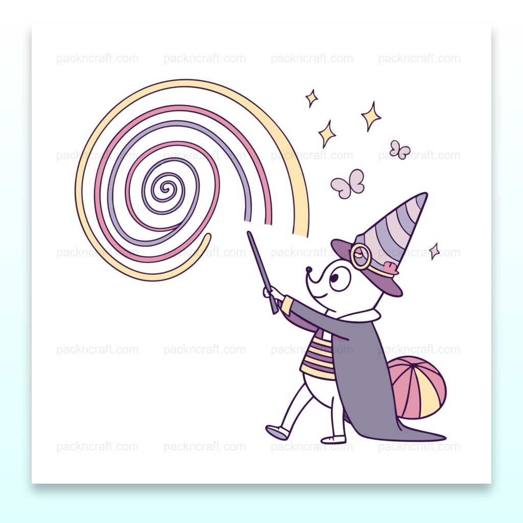 Illustration d'un écureuil magicien créant des spirales, idéale pour DIY et déco.