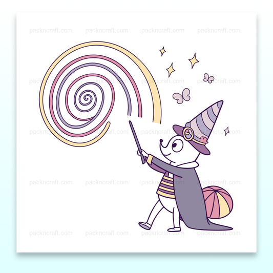 Illustration d'un écureuil magicien créant des spirales, idéale pour DIY et déco.