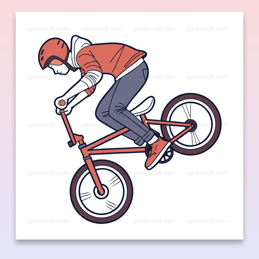 Illustration sportive représentant un cycliste en BMX effectuant un saut acrobatique, parfaite pour projet DIY et déco.