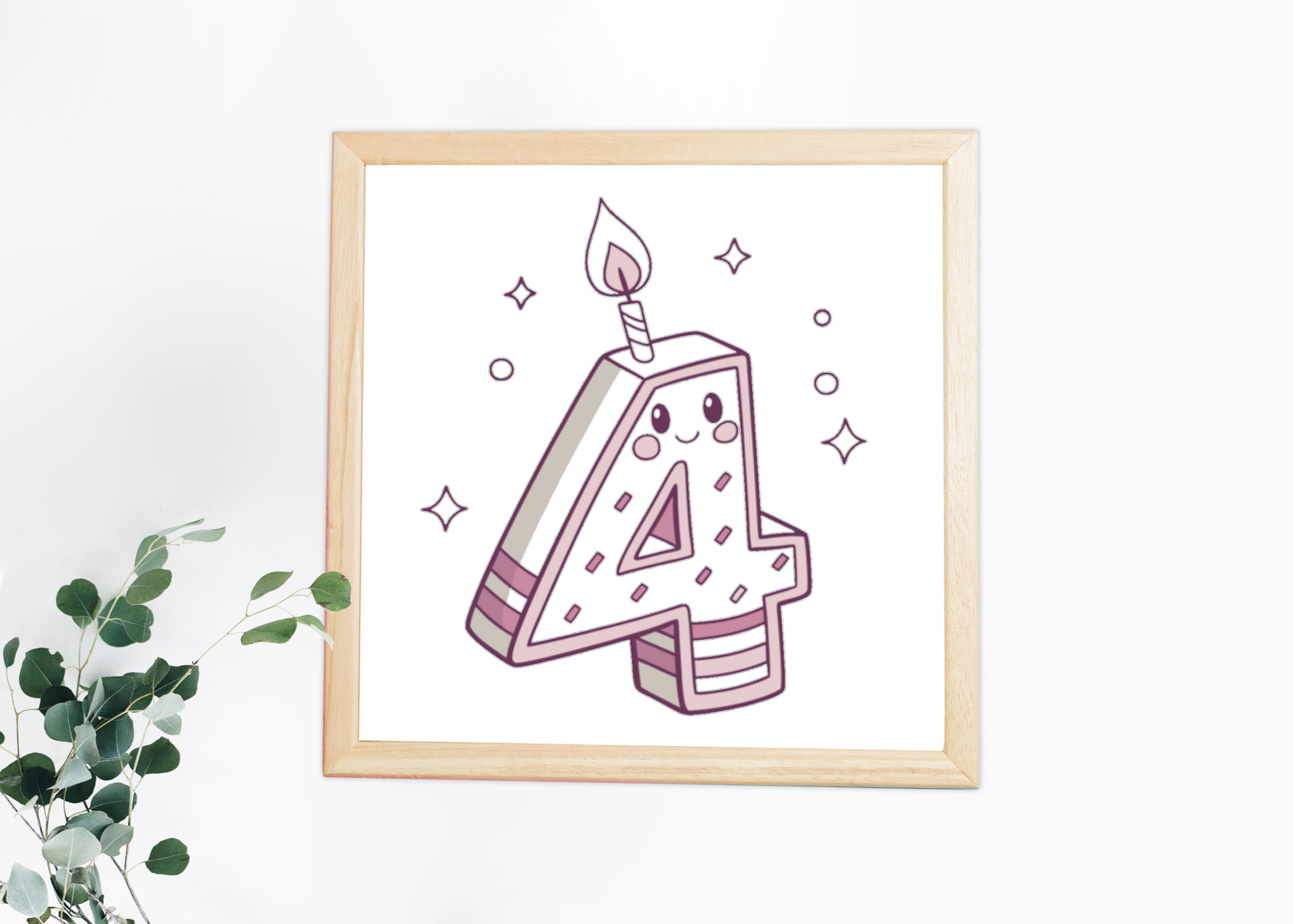 Cadre décoratif muni d'un chiffre bougie kawaii pour ambiance festive