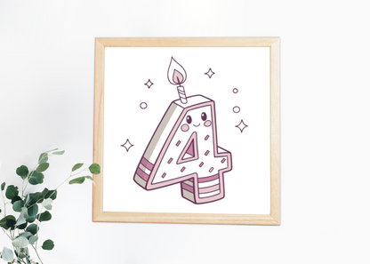 Cadre décoratif muni d'un chiffre bougie kawaii pour ambiance festive