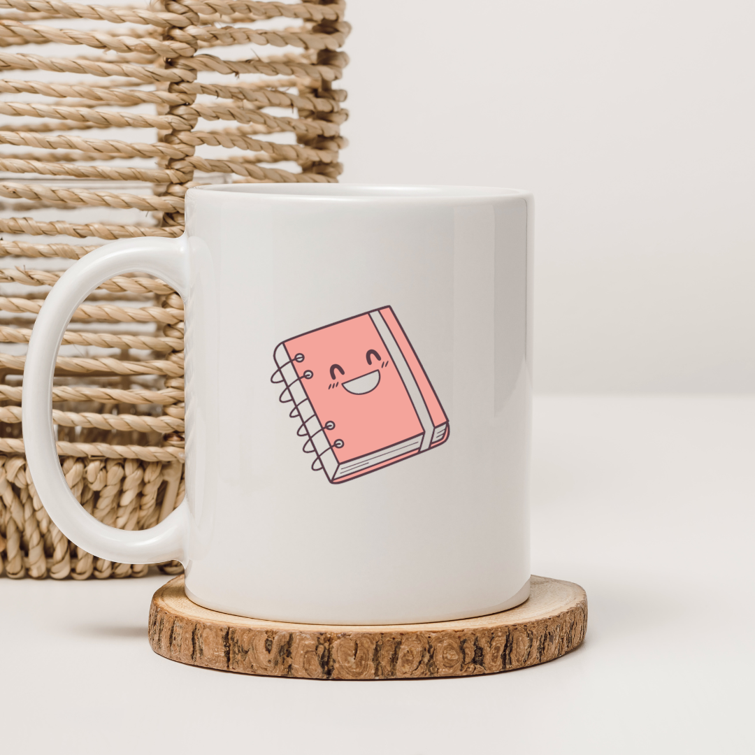 Mug décoré avec une icône numérique joyeuse aux tons pastel