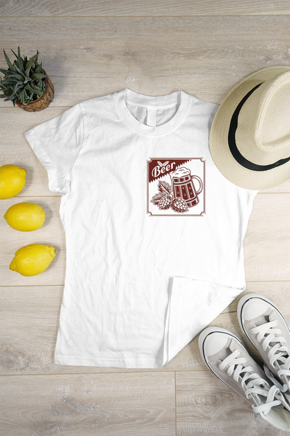 T-shirt avec motif bière style rétro, idéal pour cadeaux originaux.