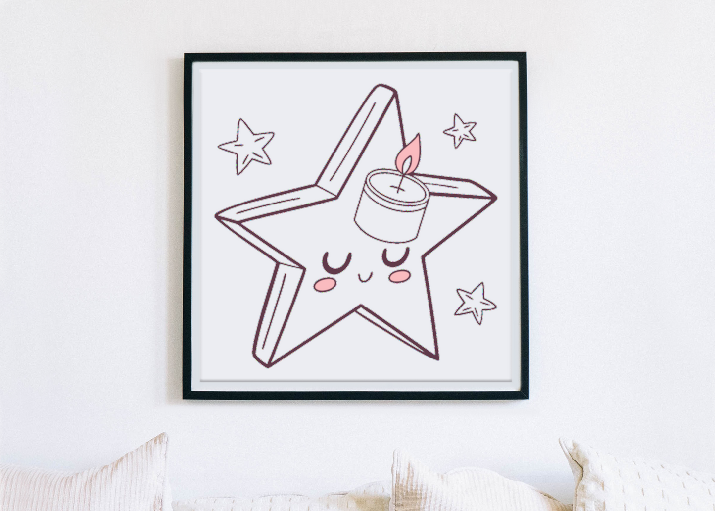 Cadre décoratif avec étoile kawaii pour chambre d'enfant.
