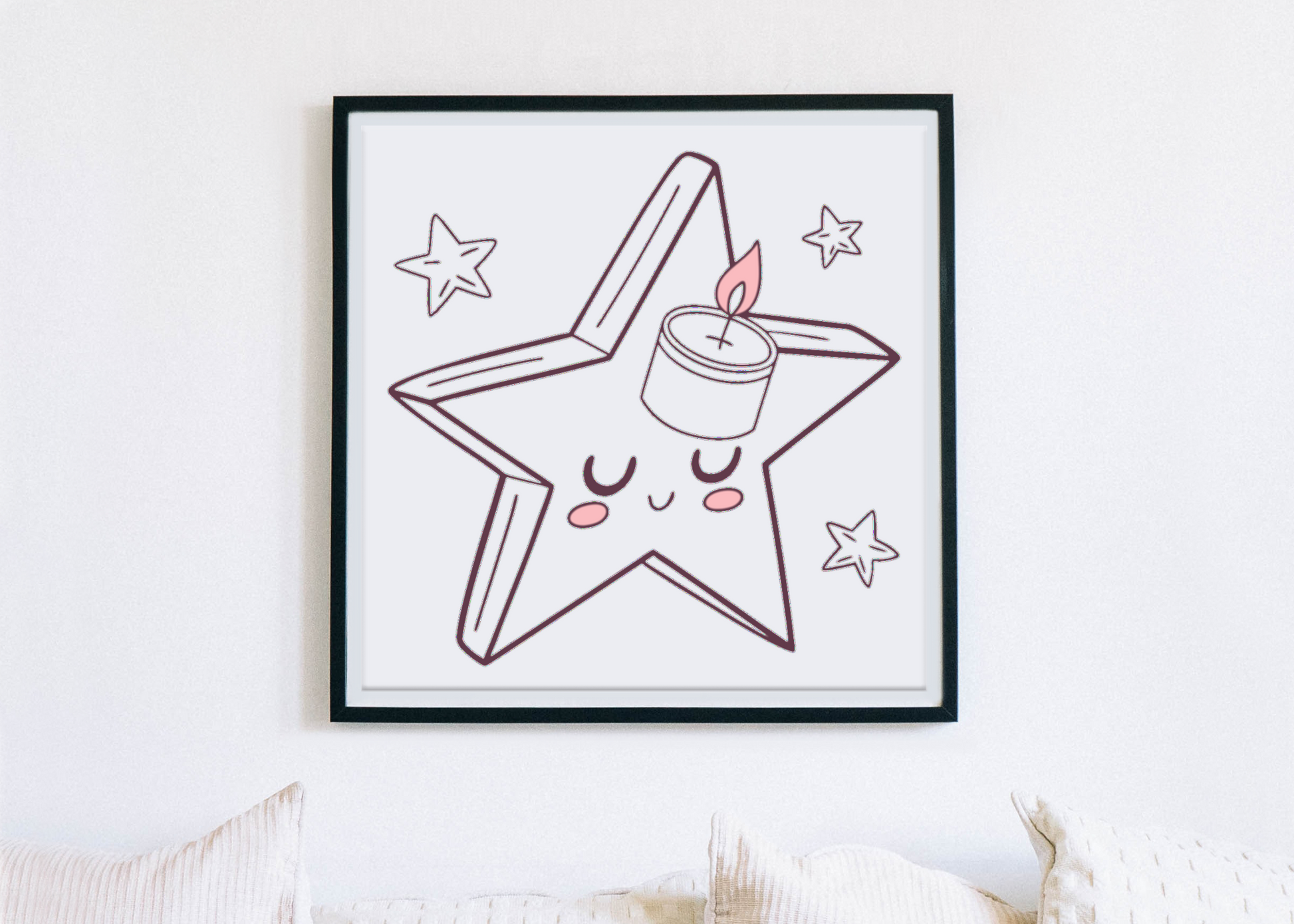 Cadre décoratif avec étoile kawaii pour chambre d'enfant.