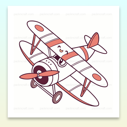 Illustration d'un avion joyeux en vol, parfaite pour projets DIY et déco.