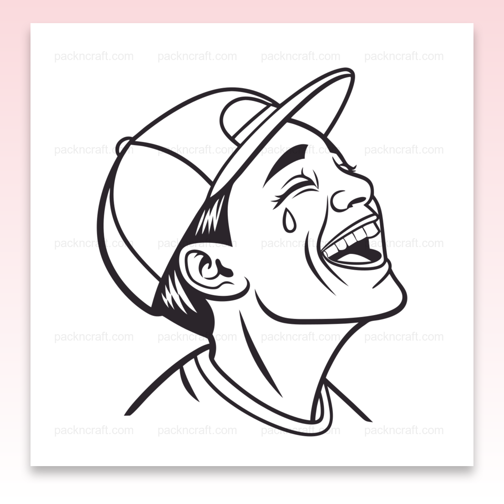 Illustration d'un garçon riant en style SVG monochrome, idéale pour stickers et projets DIY.