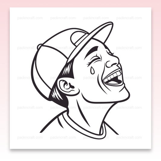 Illustration d'un garçon riant en style SVG monochrome, idéale pour stickers et projets DIY.